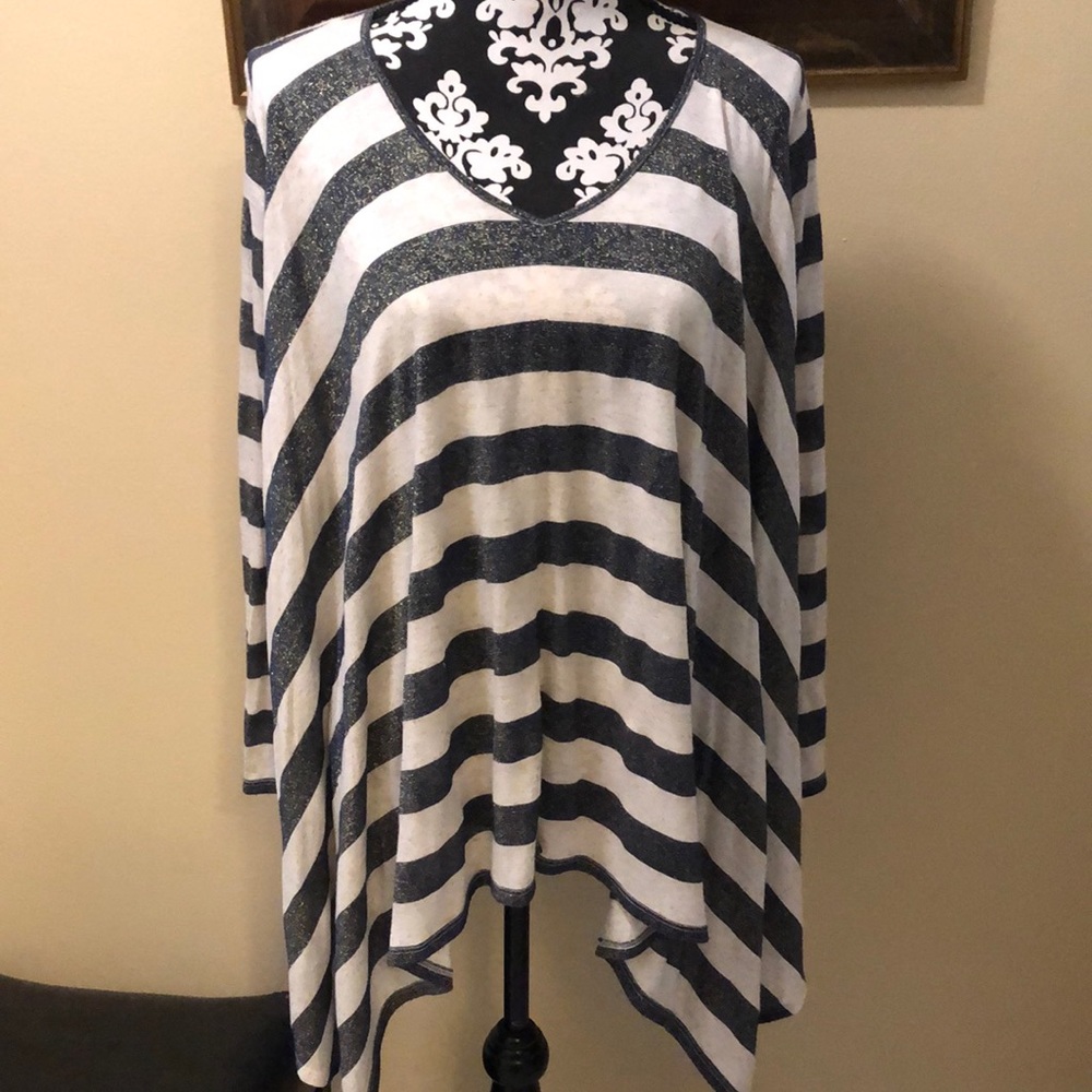 Gabrielle 5 metallic threaded sparkly striped asymmetrical comfy top